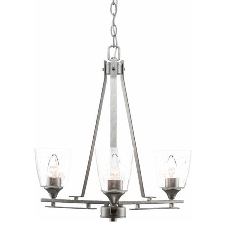 Uptowne 3-Light Chandelier, Aged Silver/Clear Bubble