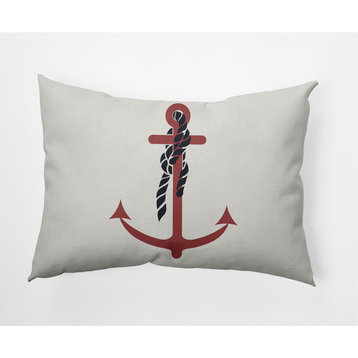 14x20" Anchor and Rope Nautical Decorative Indoor Pillow, Ligonberry Red