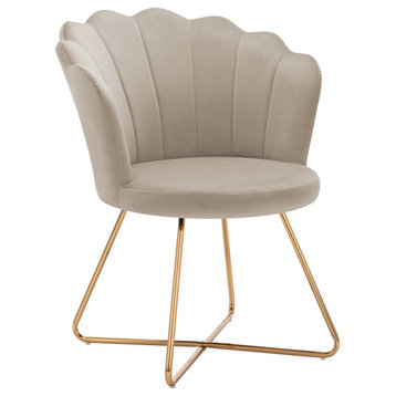 Seashell Channel-Tufted Velvet Barrel Chair, Khaki