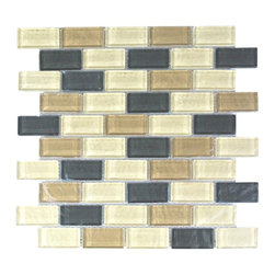 Abolos - Geo 11"x11" Textured Glass Brick Mosaic Tile,Beige/Black - Mosaic Tile