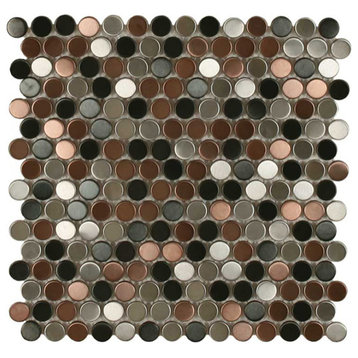 Mosaics Metal Tile Penny Round Stainless Steel, Brushed Blend
