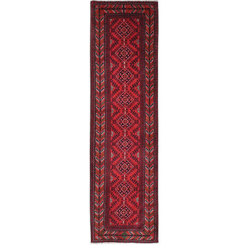Imperial Red Afghan Andkhoy Wool Hand Knotted Runner Oriental Rug, 2'8"x9'8"