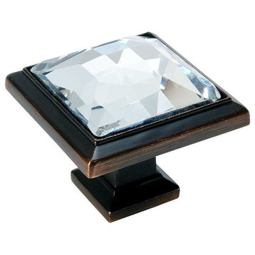 Cosmas 5883ORB-C Oil Rubbed Bronze and Clear Glass Square Cabinet Knob, 1-Pack