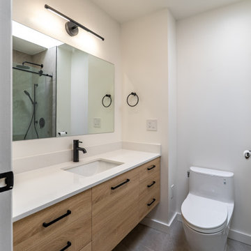 Modern Wood Vanity with Quartz Countertop – Bathroom Renovation Coquitlam