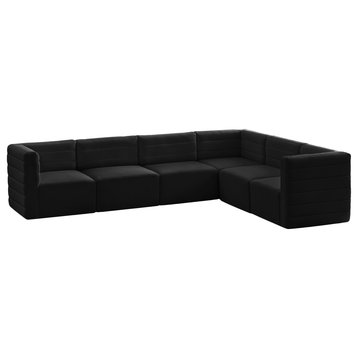Quincy Velvet Upholstered 6-Piece L-Shaped Modular Sectional, Black