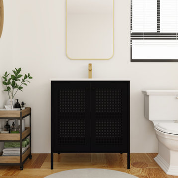 BNK 30 Inch Freestanding Bathroom Vanity With Sink, With Soft Close Doors, Black-057