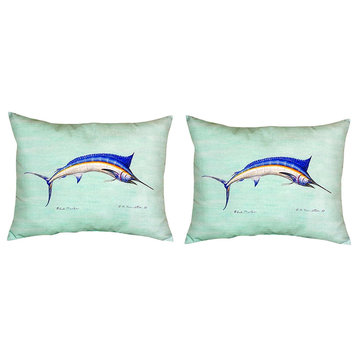 Pair of Betsy Drake Blue Marlin - Teal No Cord Pillows 16 Inch X 20 Inch