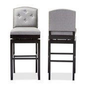 Ginaro Button-Tufted Upholstered Swivel Bar Stools, Set of 2, Gray Fabric