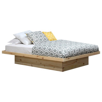 Full Size Platform Bed, Pine Wood, Unfinished