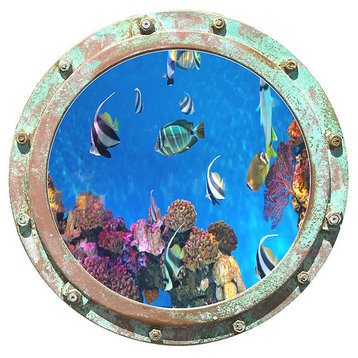 Undersea Porthole #2 One Piece Peel & Stick CANVAS Wall Mural
