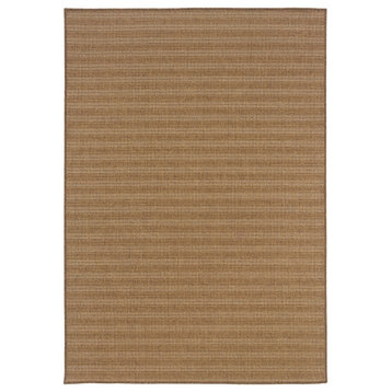 Key West Indoor and Outdoor Striped Tan and Light Tan Rug, 8'6"x13'