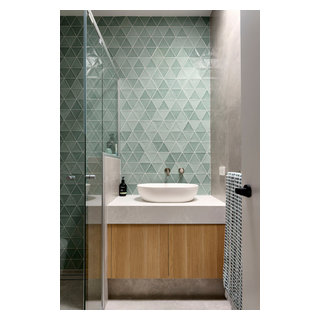 Narrow Scandi home with texture and colour - Scandinavian - Bathroom ...