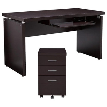 Home Square 2 Piece Set with Writing Desk and Mobile File Cabinet in Cappuccino
