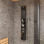 ALFI brand - Black Glass Shower Panel with 2 Body Sprays and Rain Shower Head - Transform your shower space with this ALFI brand shower panel. Enjoy the perks of a spa like experience in the comfort of your own home. Save time and money with this all in one set that easily mounts onto any wall with out any rough in parts required inside the wall. Just needs hot and cold water suppply hook up lines. Once you indulge in a relaxing full body spray massage, you'll never settle for an ordinary shower again.