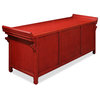 Elmwood Altar Style Media Cabinet, Distressed Red Lacquer