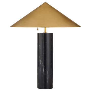Minimalist Medium Table Lamp in Black Marble with Antique-Burnished Brass Shade