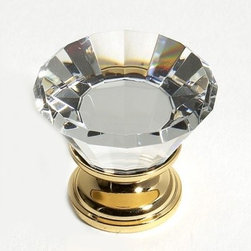 24K Gold Plated Finish 30mm (1-3/16in) Flat Top 31% Leaded Crystal Knob - Kitchen Cabinetry