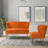 Velvet Tufted Loveseat Sofa With Golden Base, Orange