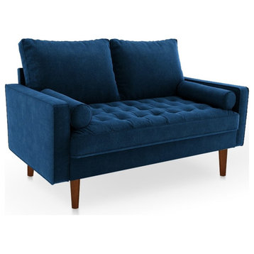 Pemberly Row Contemporary 58" Upholstered Tufted Velvet Loveseat in Blue
