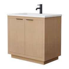 Maroni 36" Light Straw Single Vanity, 1.25" Thick Top, Int. Sink, Black Trim