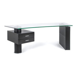 Trapeze Executive Desk | Black Leather - Desks And Hutches