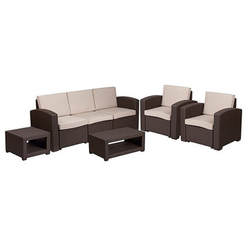 Flash Furniture 5 Piece Resin Chair and Sofa and Table Set in Chocolate Brown