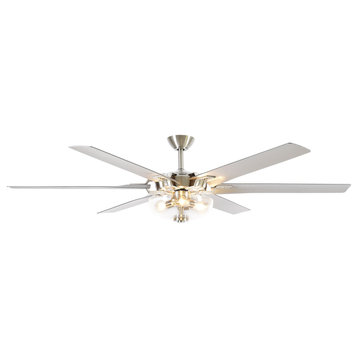 70 in Modern Glass Lampshade Ceiling Fan with Remote in Brushed Nickel