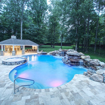 Custom Inground Pool with Spa and Waterfalls.