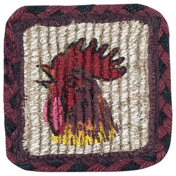Morning Rooster Wicker Weave Coaster 5"x5"