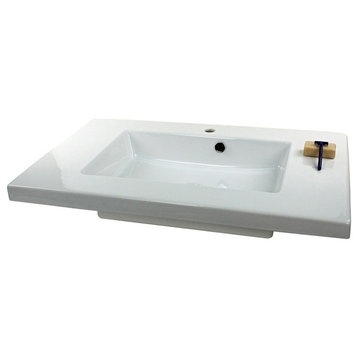 Sleek Wall Mounted, or Built-In Ceramic Sink, Three Faucet Holes