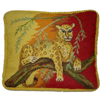 Bright Leopard on Tree Gross Point Pillow