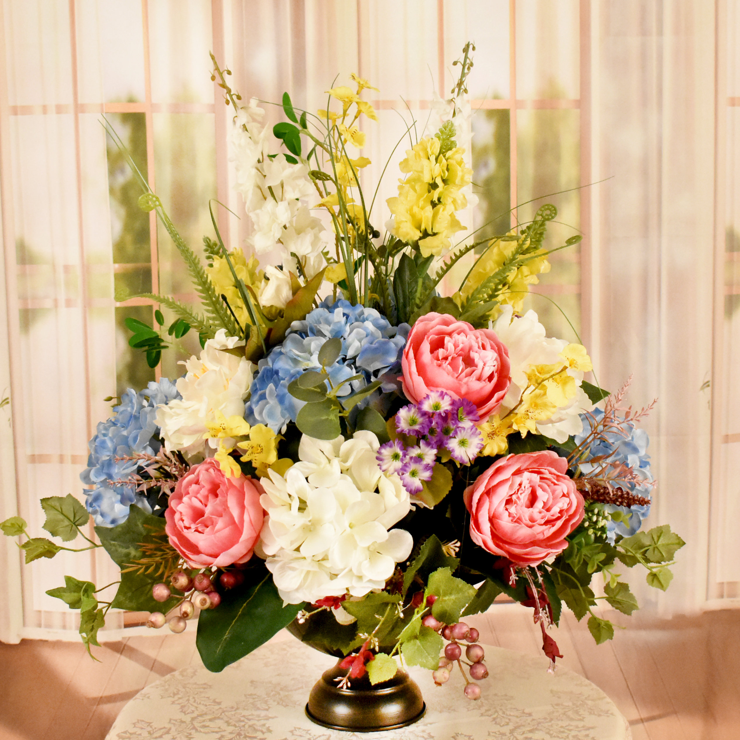 Grande Colorful Mixed Garden Silk Flower Centerpiece - Traditional ...