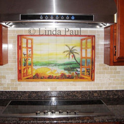 Linda Paul Studio - Tropical Paradise kitchen backsplash marble  tile mural - Tile Murals