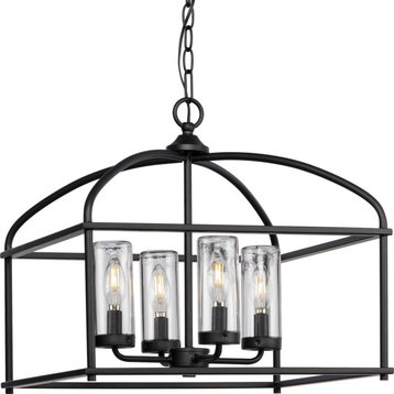 Swansea 4-Light 18" Matte Black Outdoor Chandelier With Clear Glass Shades