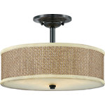 Quoizel - Quoizel Zen Three Light Semi-Flush Mount ZE1717K - Three Light Semi-Flush Mount from Zen collection in Mystic Black finish. Number of Bulbs 3. Max Wattage 100.00 . No bulbs included. This serene design is appropriate for almost any room and brings an natural exotic feeling into your home. The tan rattan shades are tigtly woven and surrounded with coordinating trim and the monochromatic color palette keeps the design tasteful and versatile. No UL Availability at this time.
