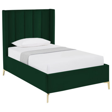 Inspired Home Ameen Bed, Upholstered, Green Velvet Twin XL
