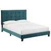 Melanie Full Tufted Button Upholstered Velvet Platform Bed, Sea Blue
