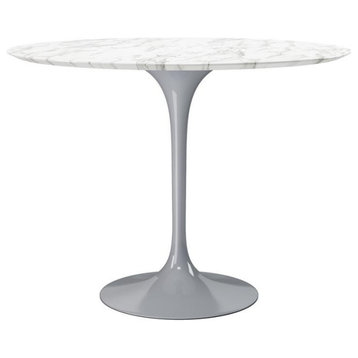 Aron Living Rose 40" Round Artifical Marble and Metal Dining Table in Gray