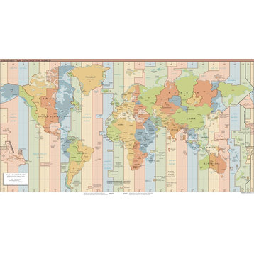 Standard Time Zones of the World Map, Peel & Stick Removable Wall Decal
