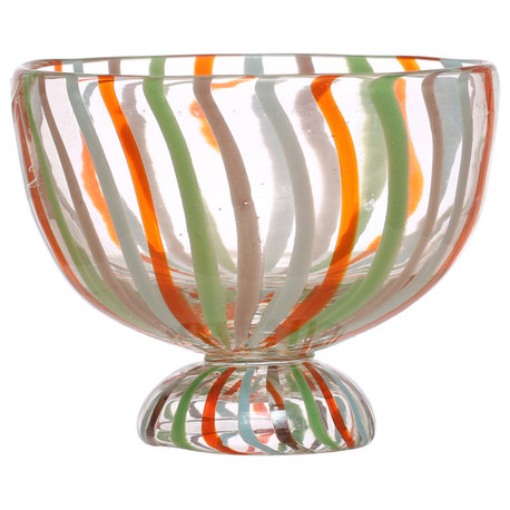 6.75 Inches Hand-Painted Glass Footed Bowl With Stripes, Multicolor