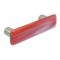 CKP - Art Glass Pull, Red & White Swirl, Dull Brushed Nickel Base - Cabinet And Drawer Handle Pulls