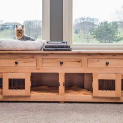 Small Double Kennel Bench with Drawers and Steps - Dog Kennels And Crates