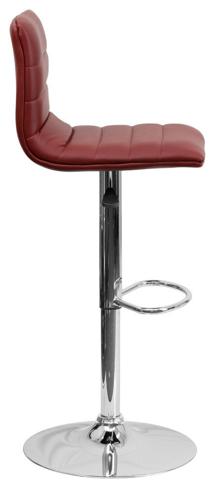 Contemporary Vinyl Adjustable Height Barstool with Vertical Stitch Back and Chrome Base main image 0