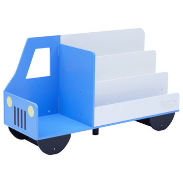 Truck Wooden Kid Display Bookcase, White/Blue