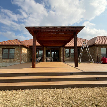 Cedar pergola and composite deck with lighting