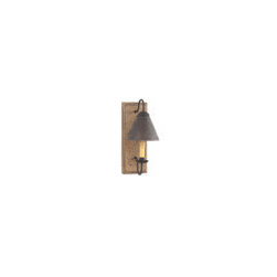 USA Handcrafted - Wood & Metal Primitive Wall Sconce with Punched Tin Lamp Shade, Pearwood - Wall Sconces