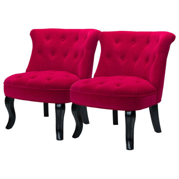 Upholstered Accent Chair With Tufted Back, Set of 2, Red