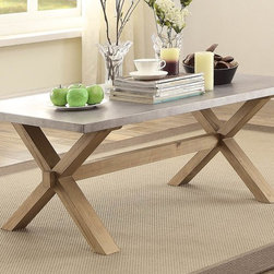 MODERN WEATHERED OAK WOOD OCCASIONAL COCKTAIL TABLE ZINC TOP X BASE - Coffee Tables