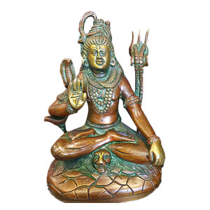Mogul Interior - Seated Shiva Statue Brass Idol Religious Sculpture Indian Art Hinduism Gifts - Decorative Objects And Figurines