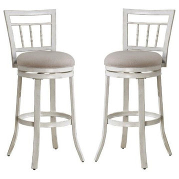 Home Square 2 Piece Swivel Polyester Fabric Bar Stool Set in Antique White